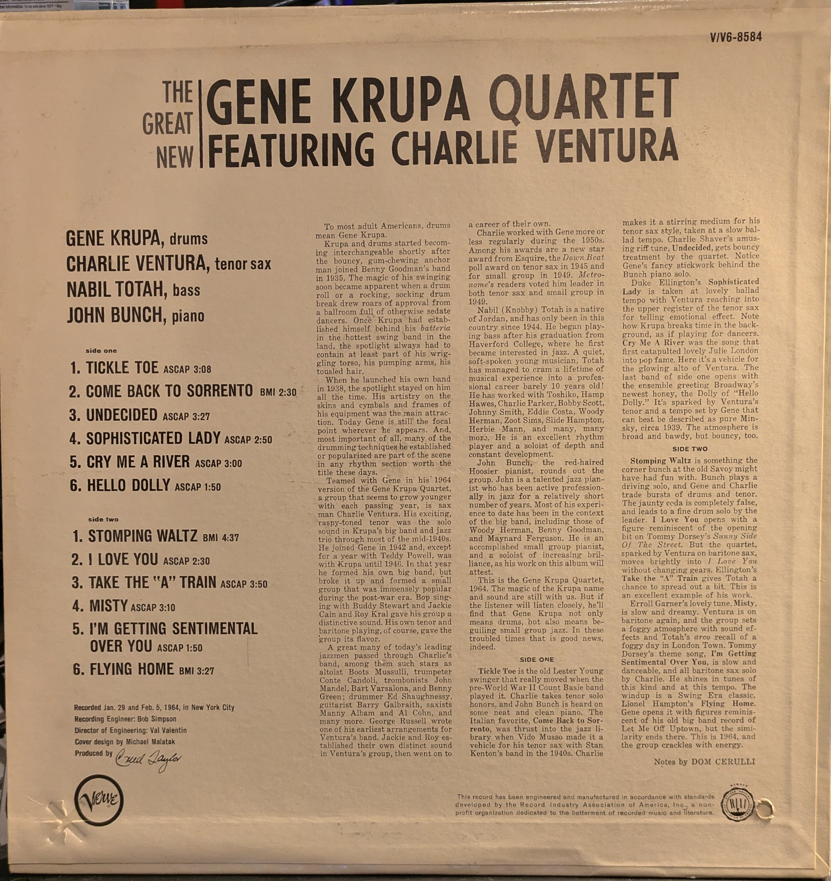 The Gene Krupa Quartet - The Great New Gene Krupa Quartet Featuring Charlie Ventura | Excellent (EX) Excellent (EX)
