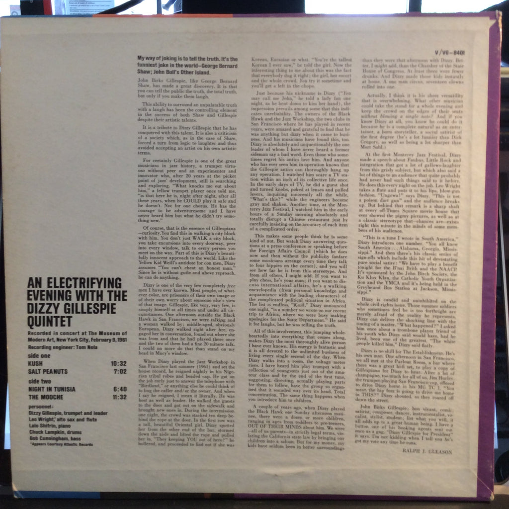 Dizzy Gillespie Quintet - An Electrifying Evening With The Dizzy Gillespie Quintet (VINYL) | Excellent (EX) Excellent (EX)