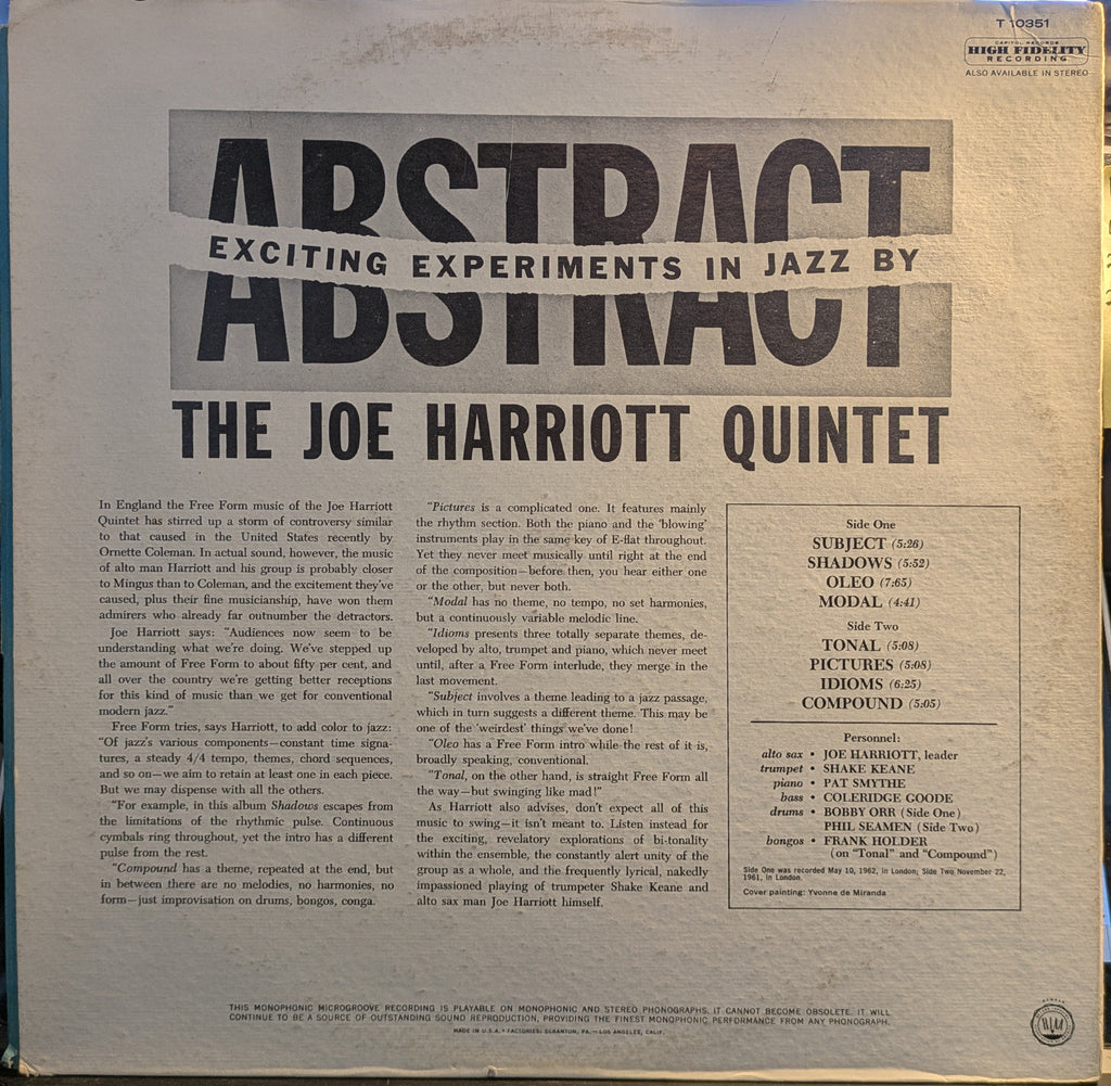 Joe Harriott Quintet - Abstract (VINYL) | Excellent (EX) Very Good Plus (VG+)