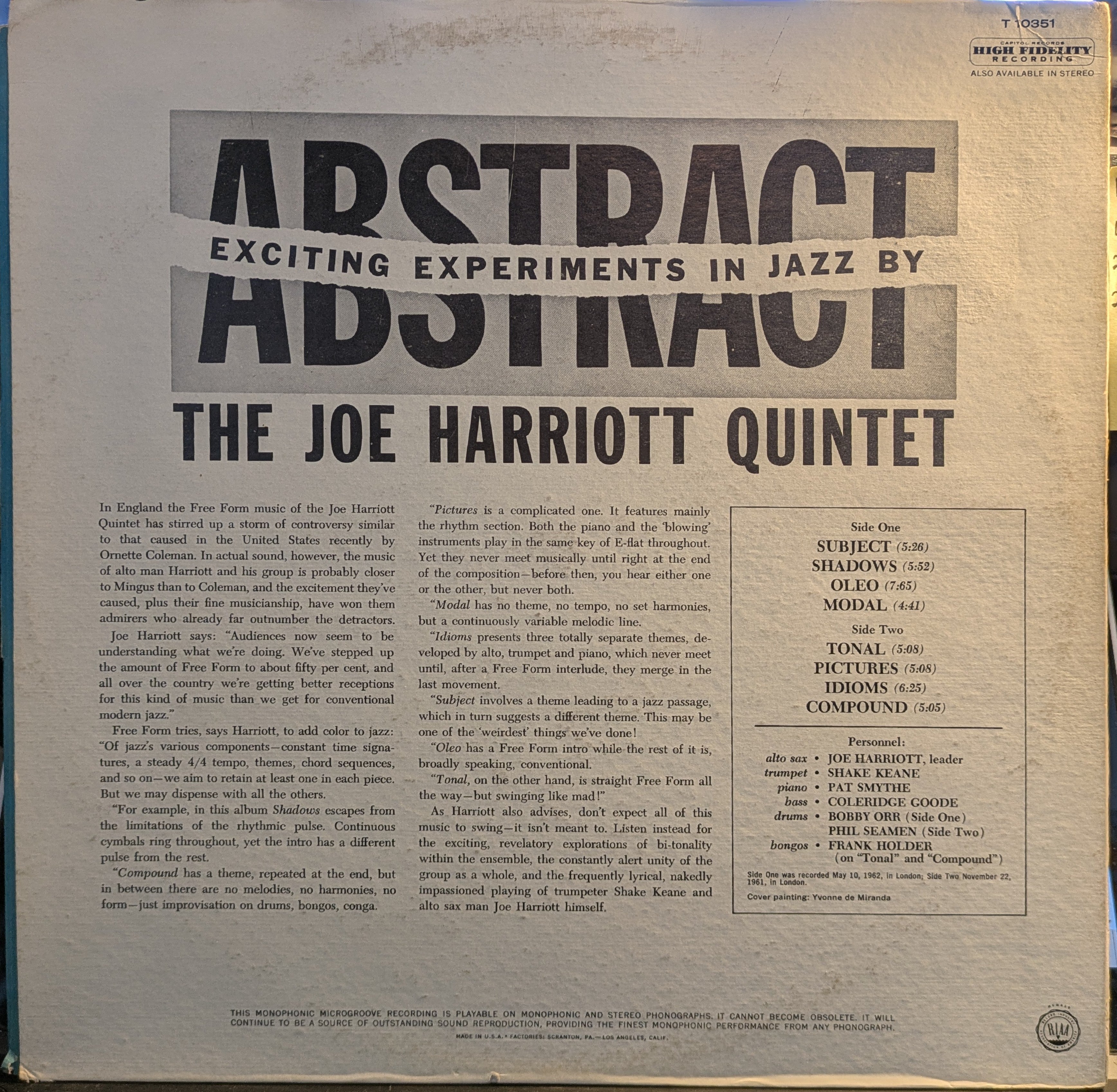 Joe Harriott Quintet - Abstract (VINYL) | Excellent (EX) Very Good Plus (VG+)