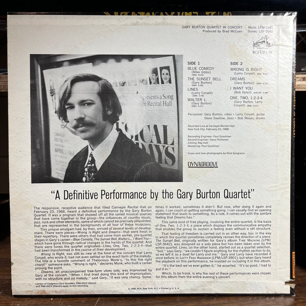 Gary Burton Quartet - Gary Burton Quartet In Concert (VINYL) | Near Mint- (NM-) Excellent+ (EX+)