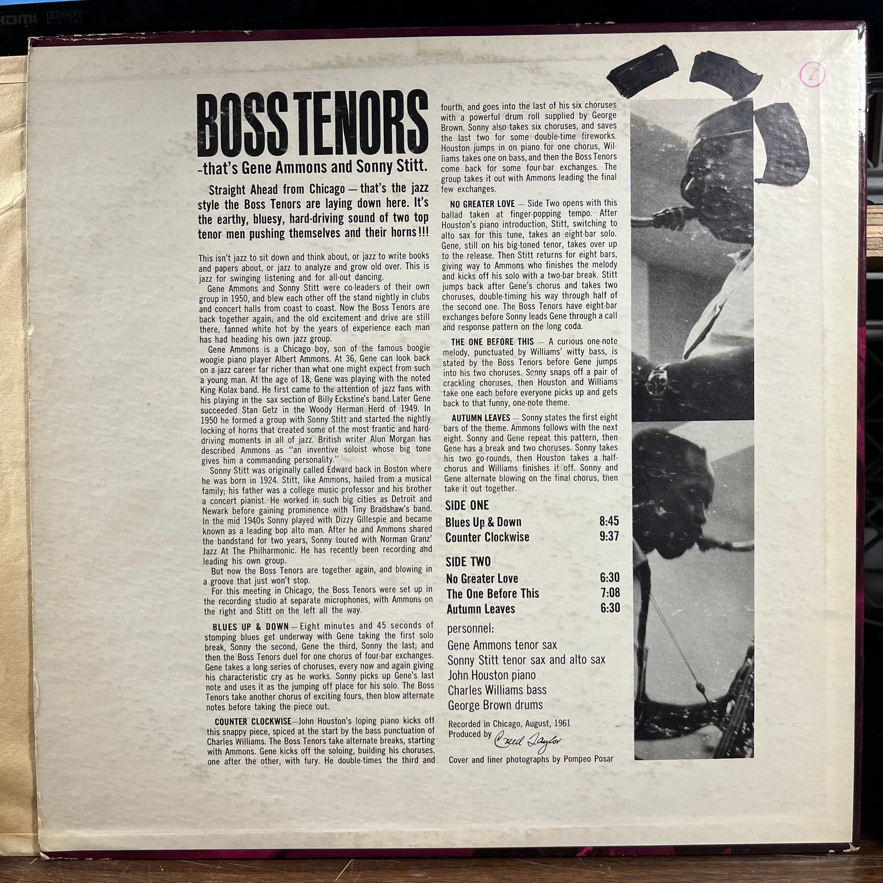 Gene Ammons - Boss Tenors: Straight Ahead From Chicago August 1961 (LP) | Excellent (EX) Very Good Plus (VG+)
