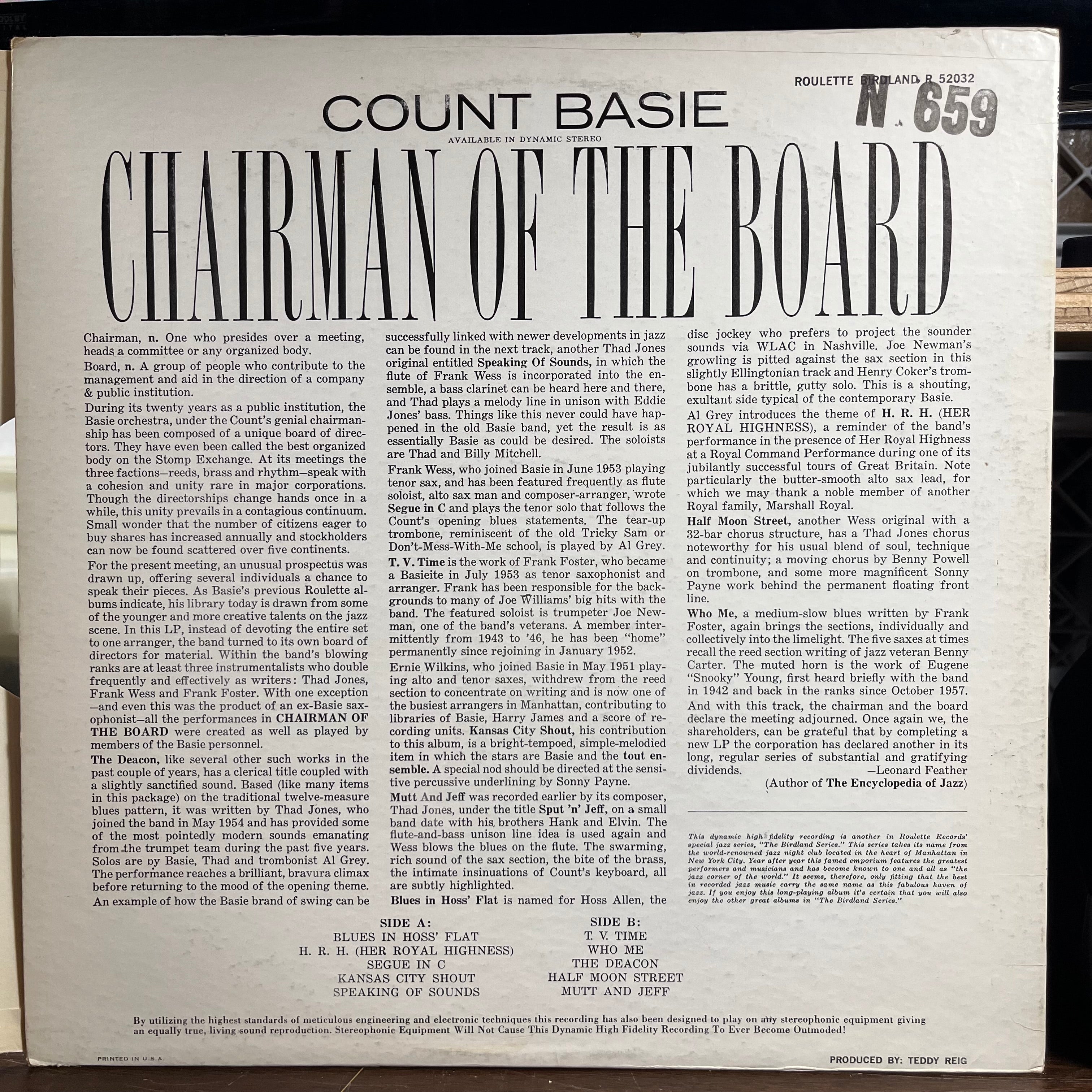 Count Basie - Chairman Of The Board (LP) | Excellent+ (EX+)