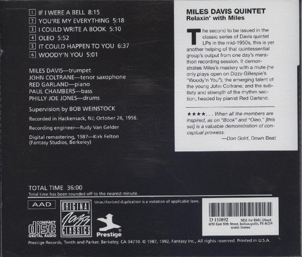 The Miles Davis Quintet - Relaxin' With The Miles Davis Quintet (CD) | Near Mint (NM) Excellent+ (EX+)