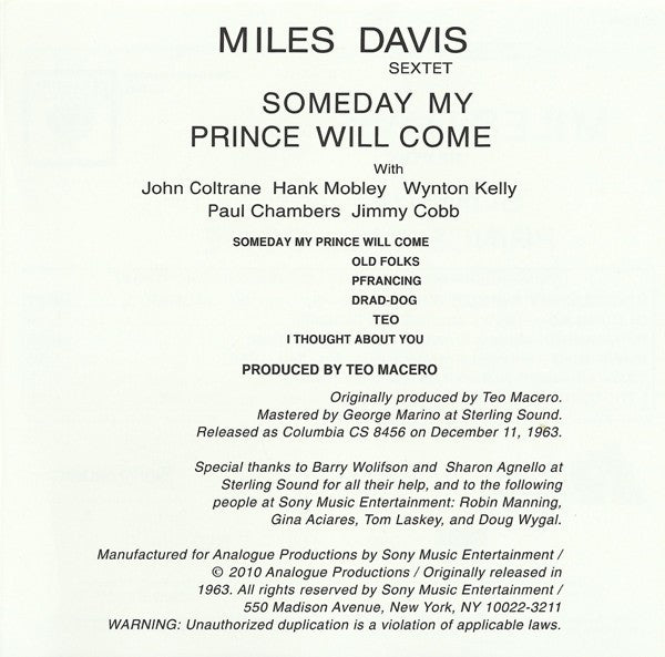 The Miles Davis Sextet - Someday My Prince Will Come (SACD) | Near Mint (NM or M-)