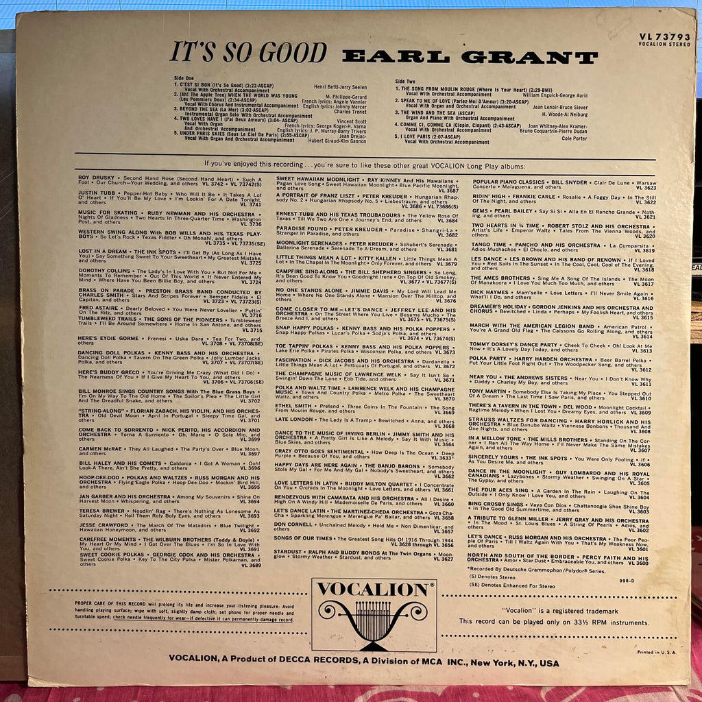 Earl Grant - It's So Good | Near Mint (NM) Excellent (EX)