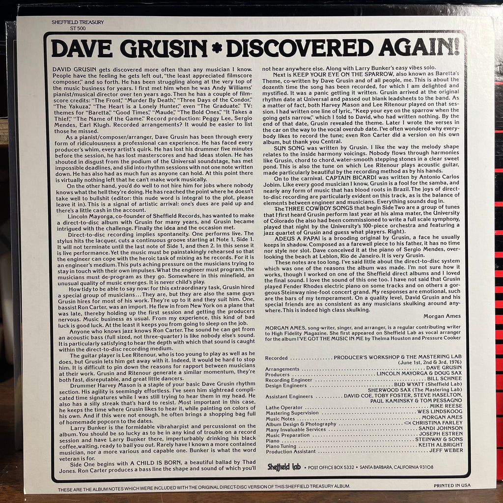 Dave Grusin - Discovered Again! (VINYL) | Near Mint (NM) Excellent+ (EX+)