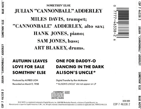 Cannonball Adderley - Somethin' Else (CD) | Near Mint (NM) Near Mint (NM)