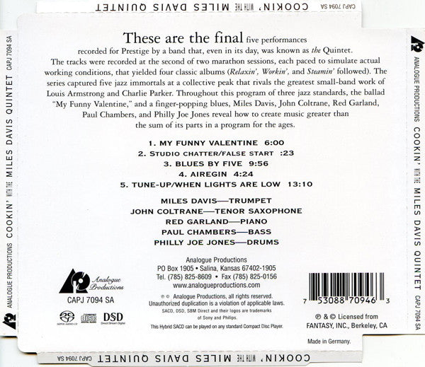 The Miles Davis Quintet - Cookin' With The Miles Davis Quintet (SACD) | Near Mint (NM or M-)