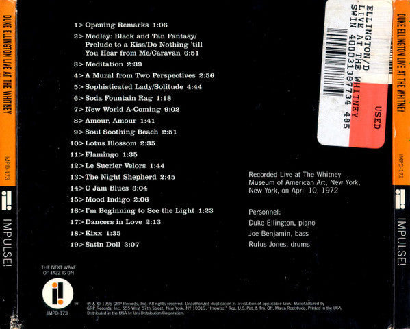 Duke Ellington - Live At The Whitney (CD) | Near Mint (NM or M-)