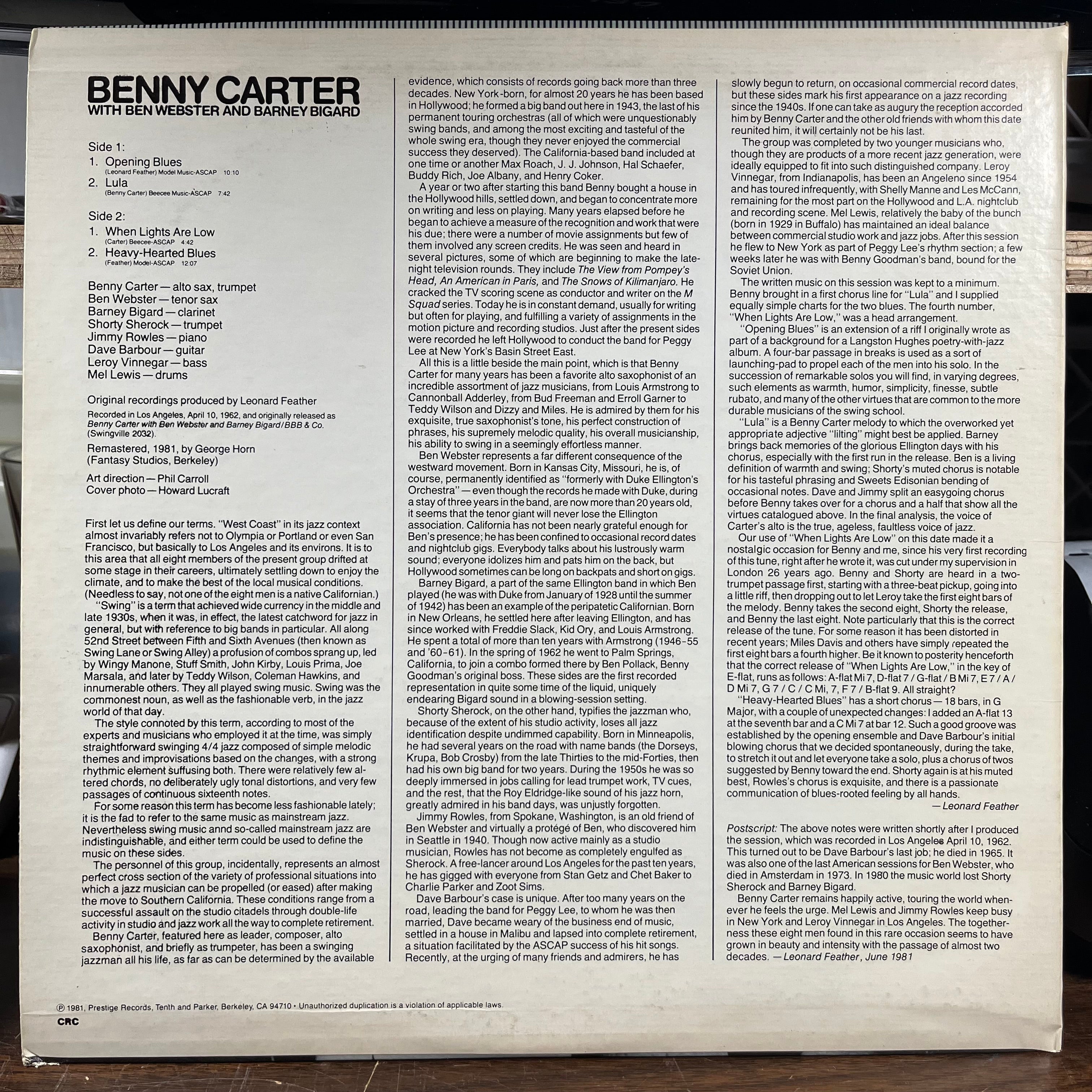 Benny Carter - Opening Blues (LP) | Near Mint (NM) Near Mint (NM)