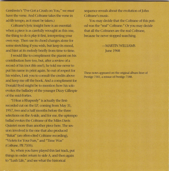 John Coltrane - Lush Life (SACD) | Near Mint (NM or M-) Excellent (EX)
