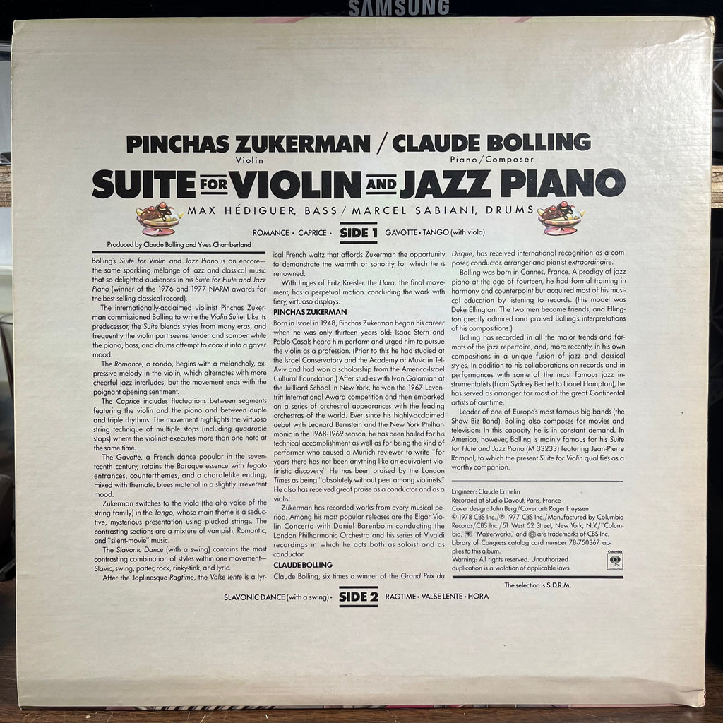 Pinchas Zukerman - Suite For Violin And Jazz Piano (LP) | Near Mint (NM) Near Mint (NM)