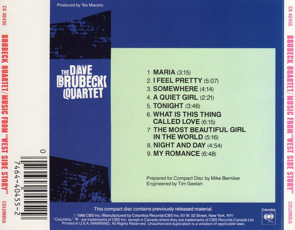 The Dave Brubeck Quartet - Plays Music From West Side Story And... (CD) | Near Mint (NM) Near Mint (NM)