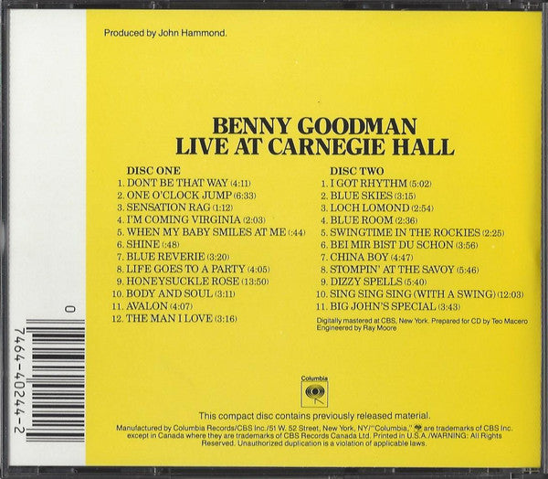 Benny Goodman - Live At Carnegie Hall (2xCD) | Near Mint (NM) Near Mint (NM)