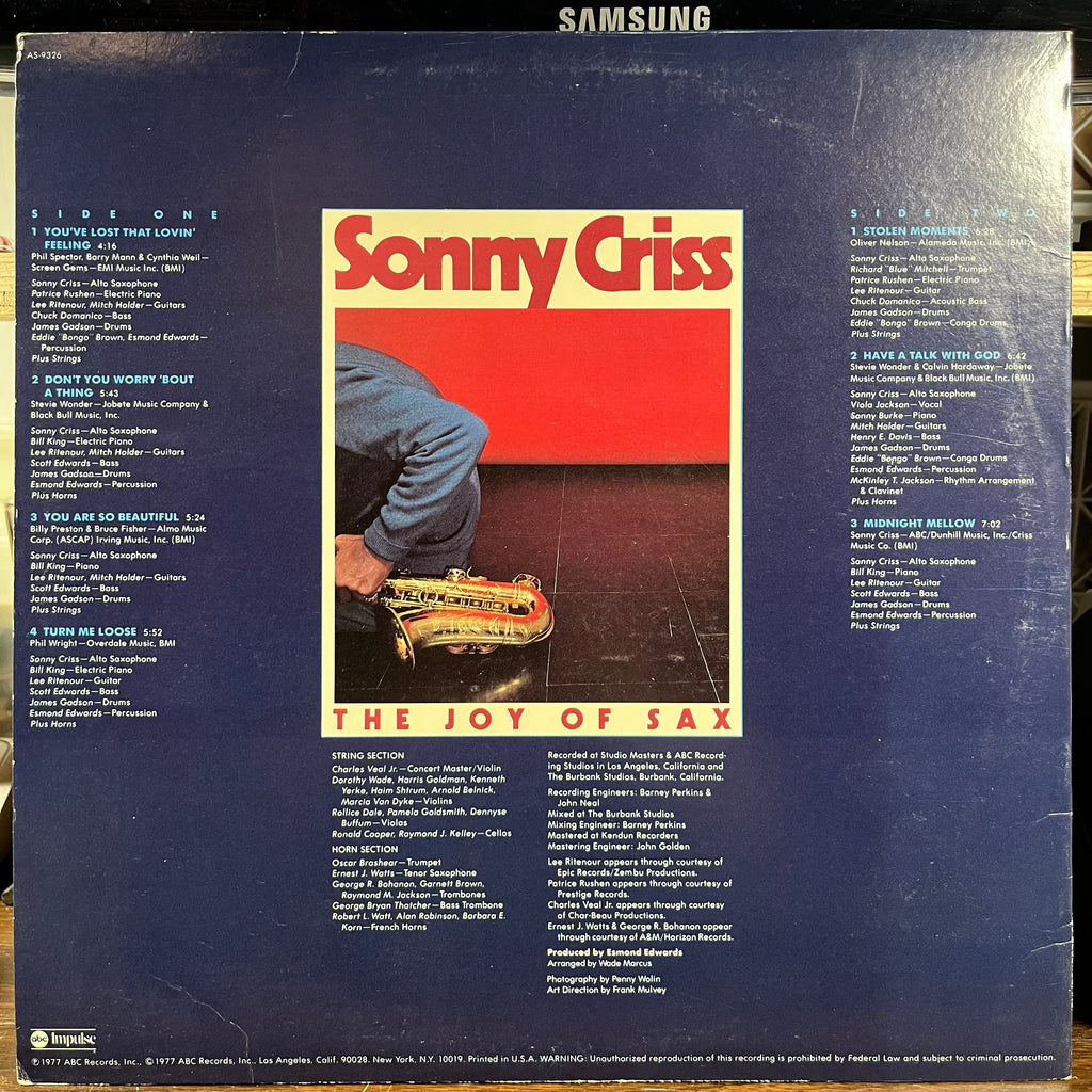 Sonny Criss - The Joy Of Sax (LP) | Near Mint (NM) Excellent (EX)