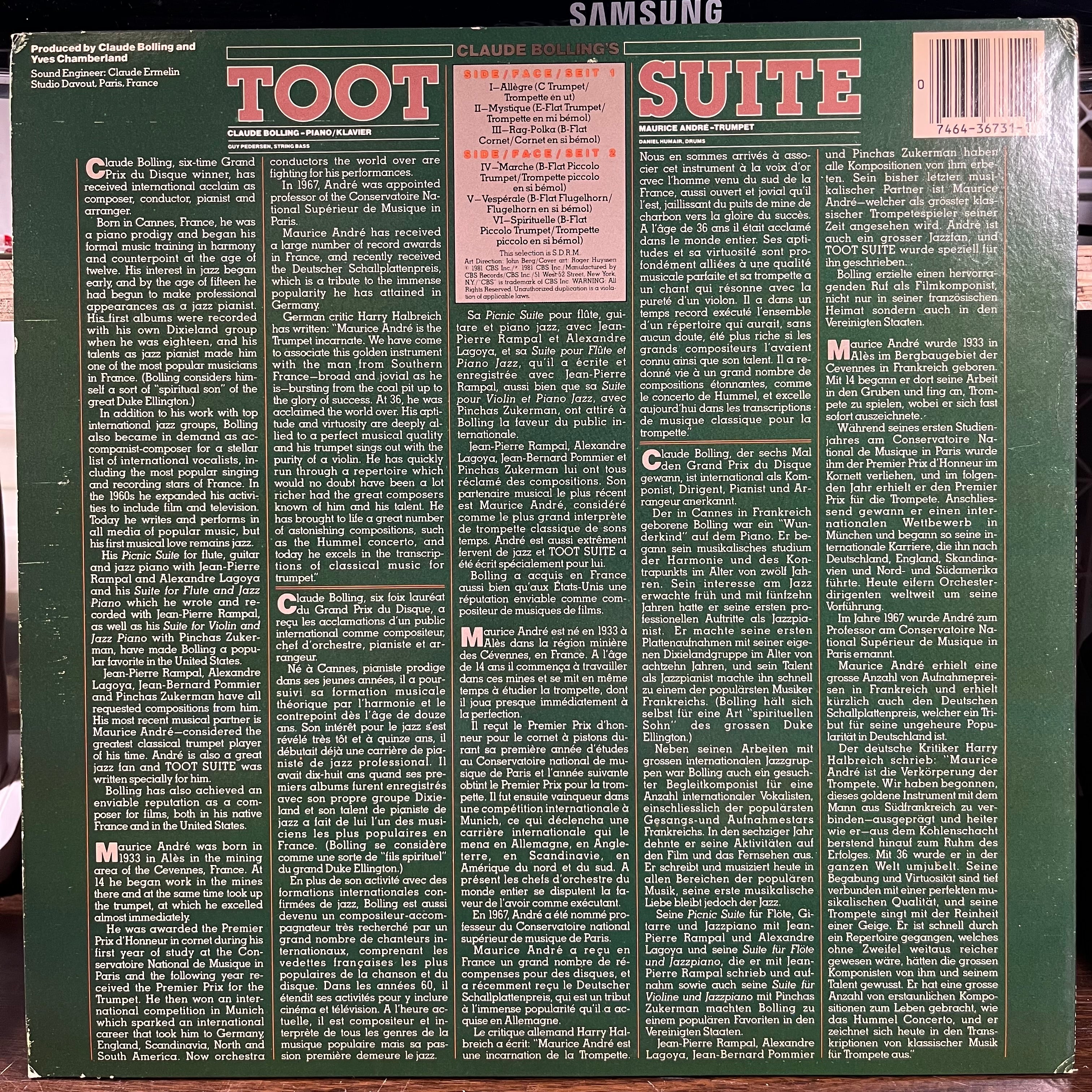 Maurice André - Bolling: Toot Suite (LP) | Near Mint (NM) Excellent+ (EX+)