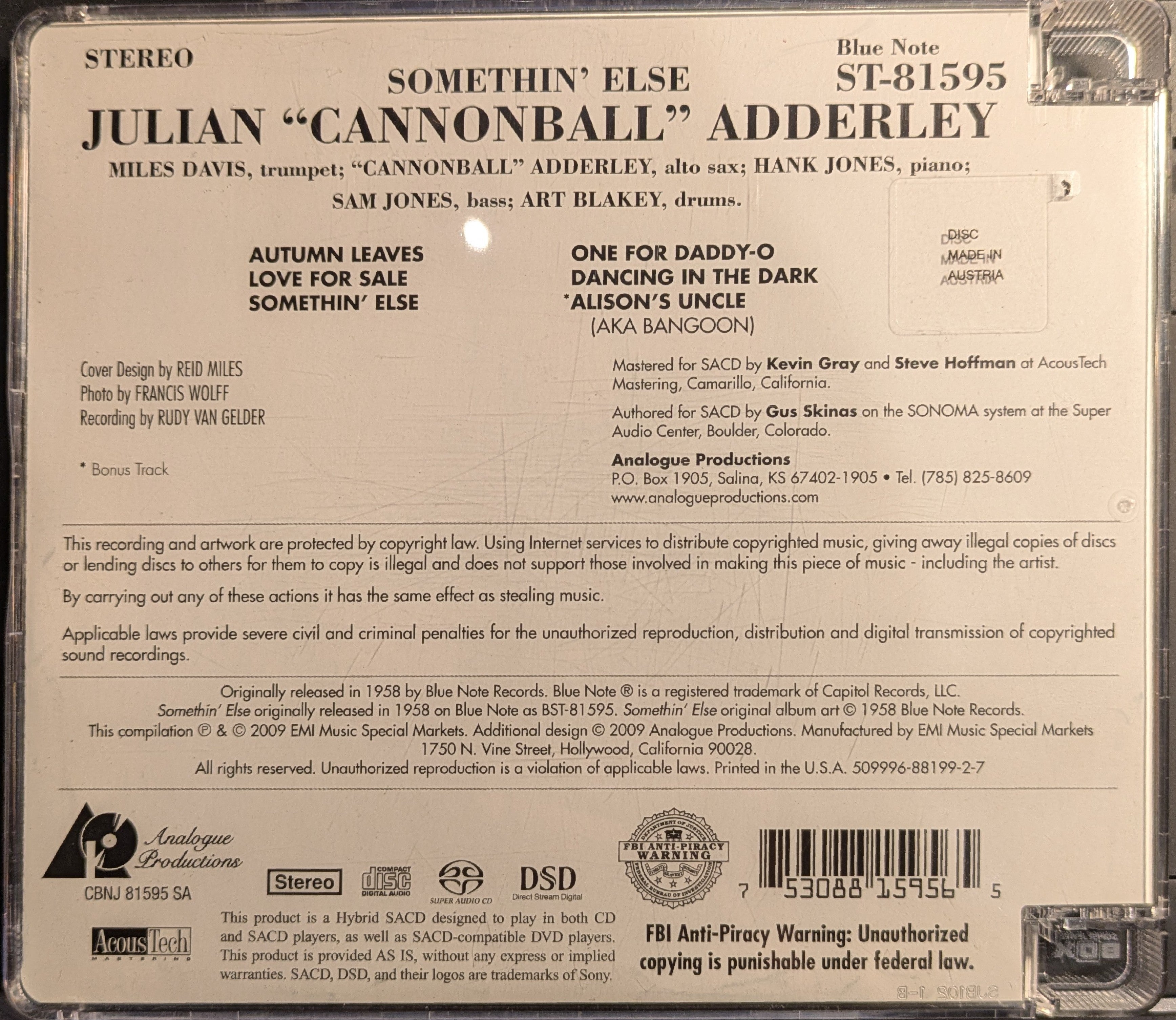 Cannonball Adderley - Somethin' Else (SACD) | Near Mint (NM) Near Mint (NM)