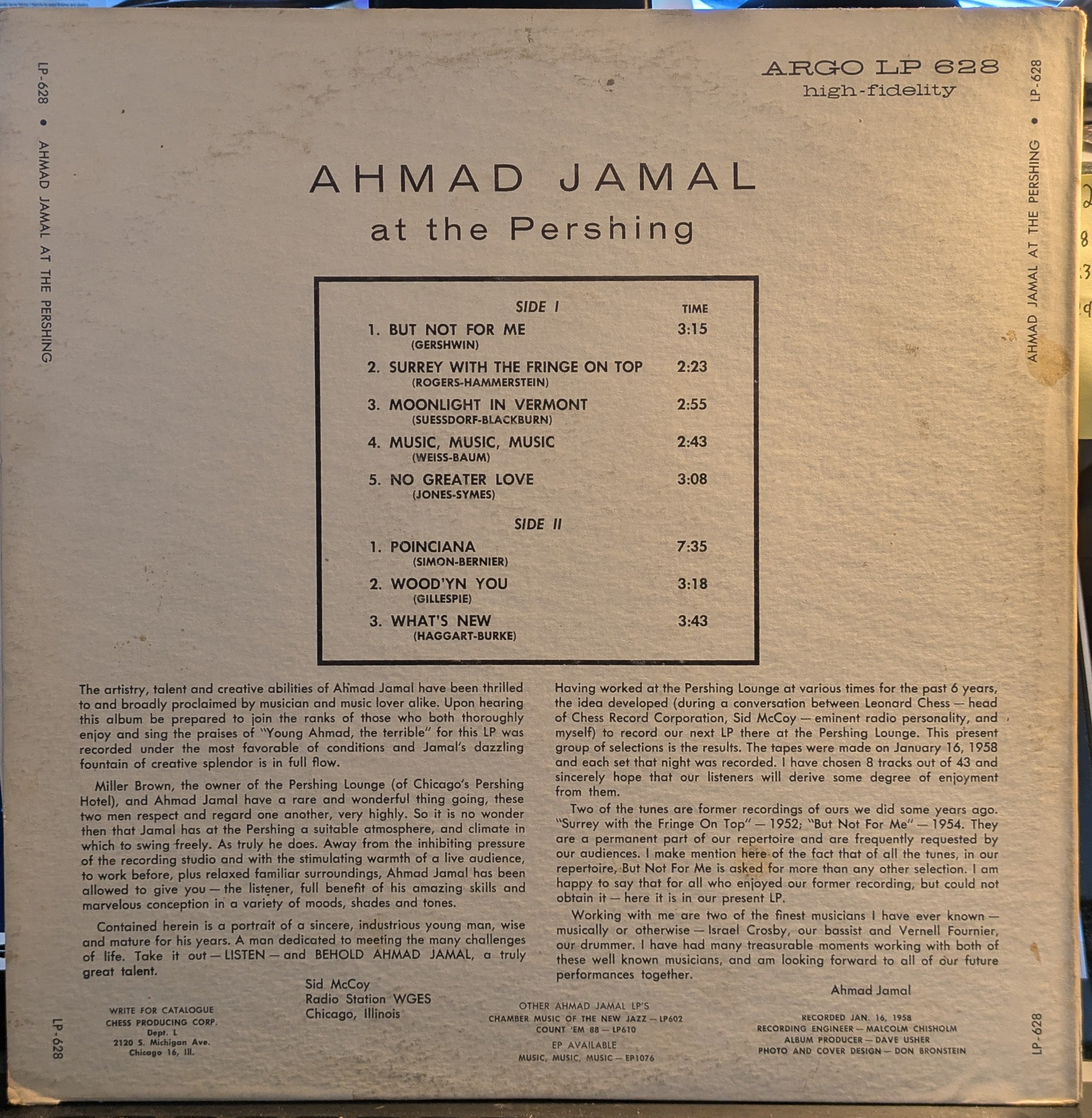 Ahmad Jamal Trio - Ahmad Jamal Trio At The Pershing (But Not For Me) (VINYL) | Very Good (VG) Very Good Plus (VG+)