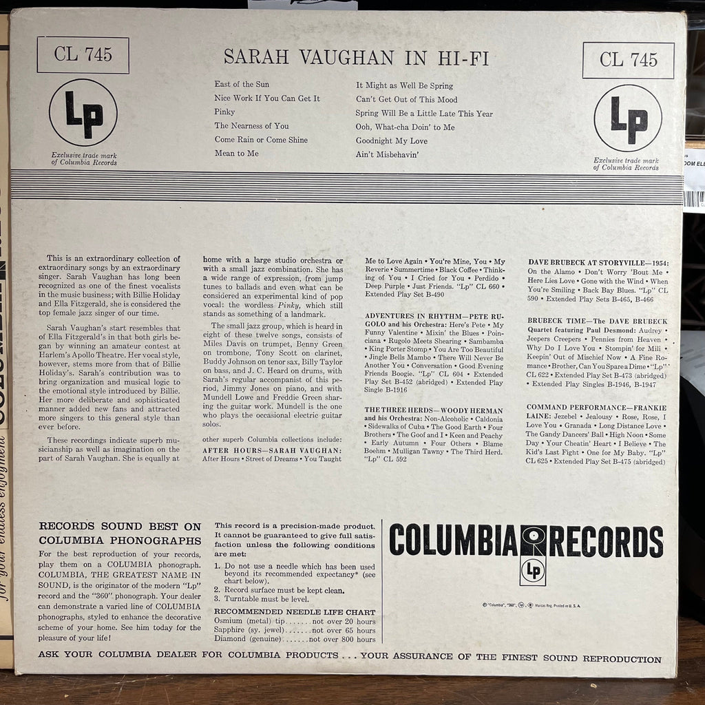 Sarah Vaughan - Sarah Vaughan In Hi-Fi (VINYL) | Very Good (VG) Excellent (EX)