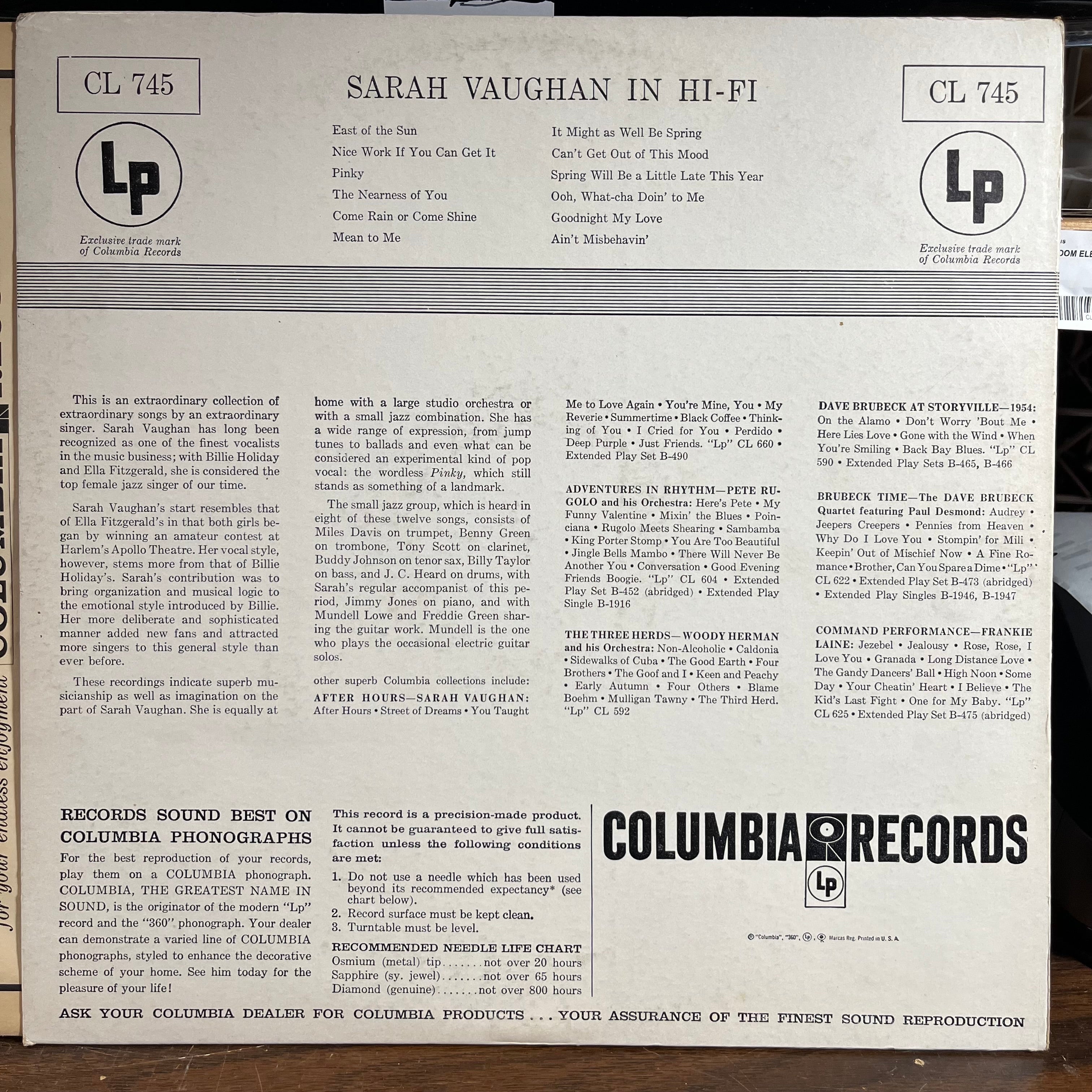 Sarah Vaughan - Sarah Vaughan In Hi-Fi (VINYL) | Very Good (VG) Excellent (EX)