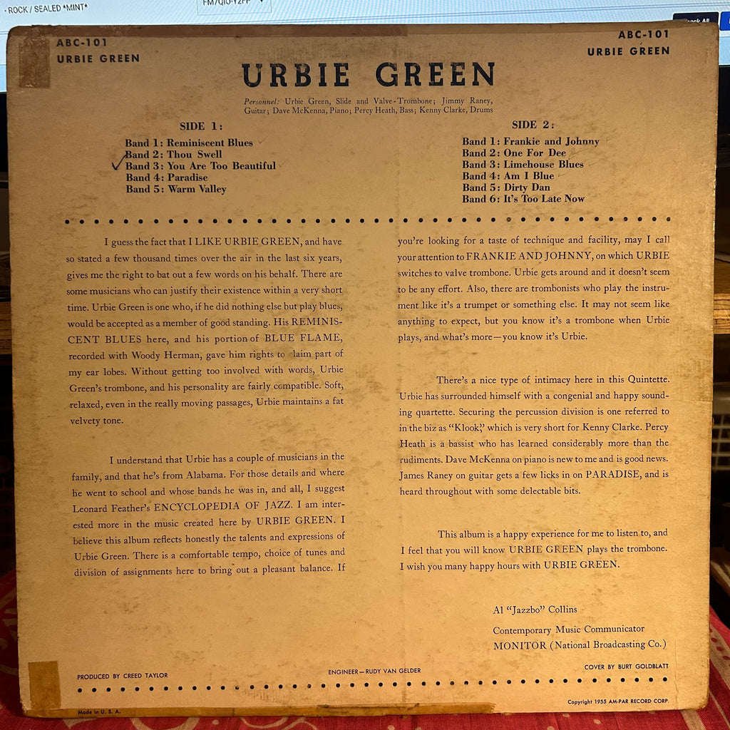 Urbie Green - Blues And Other Shades Of Green | Very Good (VG) Very Good (VG)