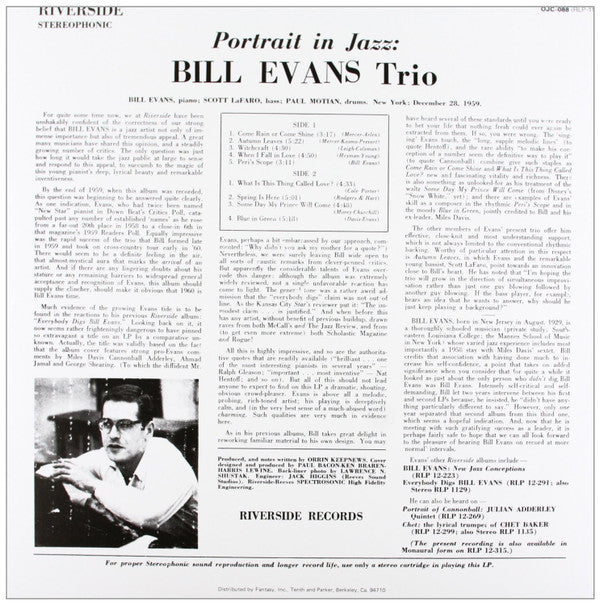 The Bill Evans Trio - Portrait In Jazz (VINYL) | Mint (M) Mint (M)