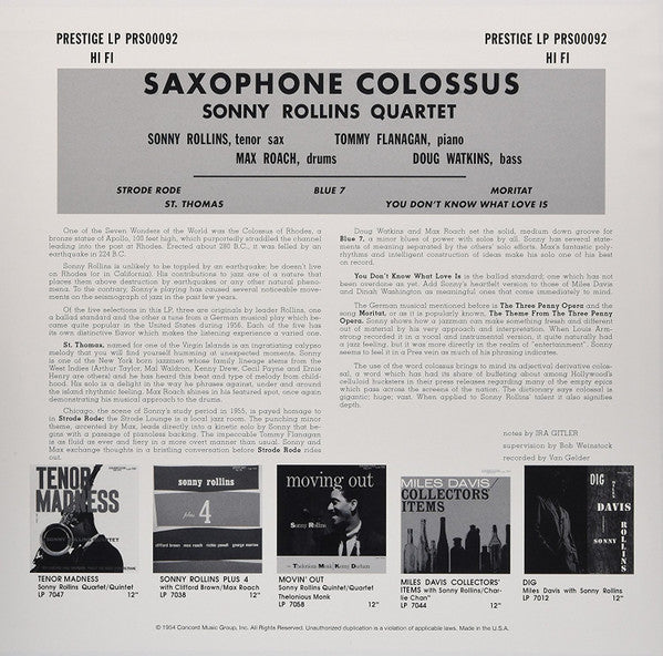Sonny Rollins - Saxophone Colossus | Excellent (EX) Mint (M)
