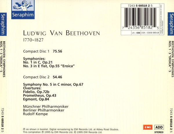 Ludwig van Beethoven, Rudolf Kempe - Symphonies Nos. 1 ⬥ 3 "Eroica" ⬥ 5 (CD) | Near Mint (NM) Near Mint (NM)