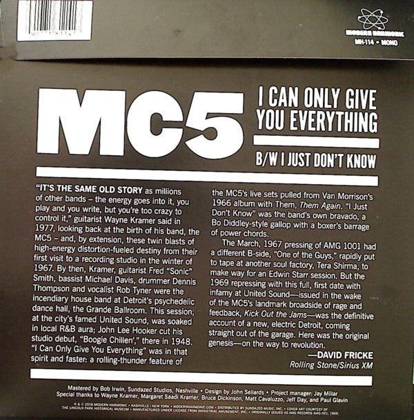 I Can Only Give You Everything b/w I Just Don't Know | Mint (M) Mint (M)