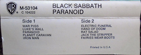 Black Sabbath - Paranoid (CASSETTE) | Excellent (EX) Excellent (EX)
