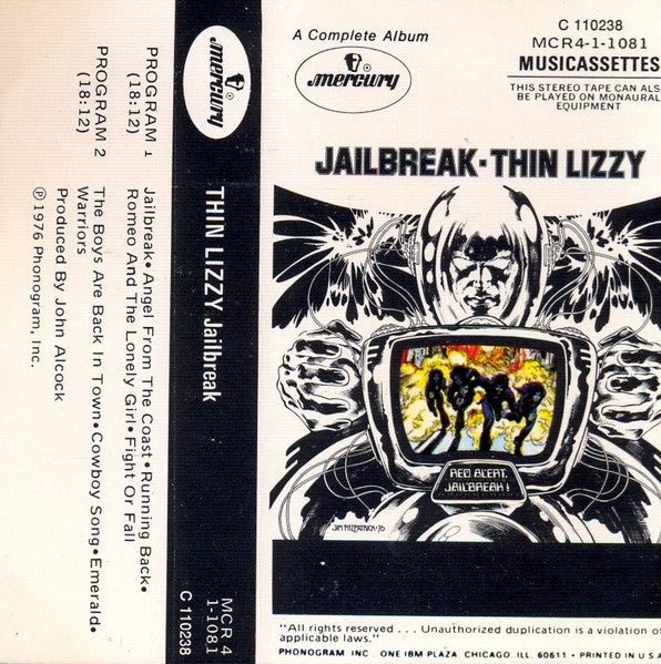 Thin Lizzy - Jailbreak (CASSETTE) | Good Plus (G+) Very Good Plus (VG+)