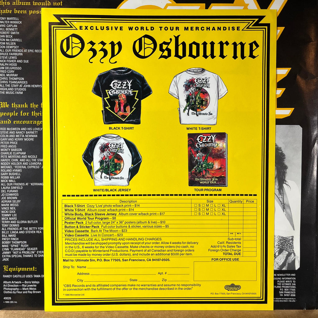 Ozzy Osbourne - The Ultimate Sin (VINYL) | Near Mint (NM or M-) Excellent+ (EX+)