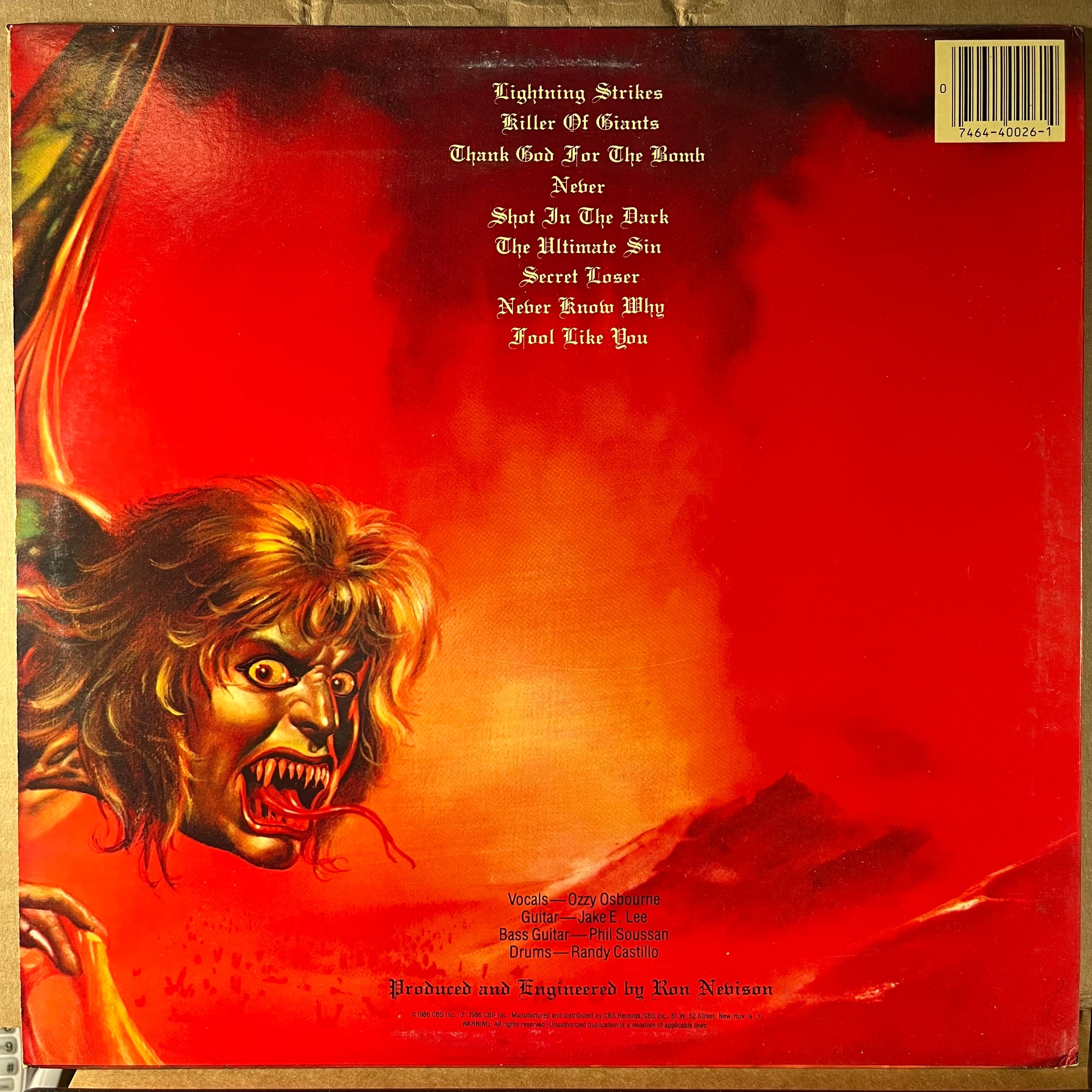 Ozzy Osbourne - The Ultimate Sin (VINYL) | Near Mint (NM or M-) Excellent+ (EX+)