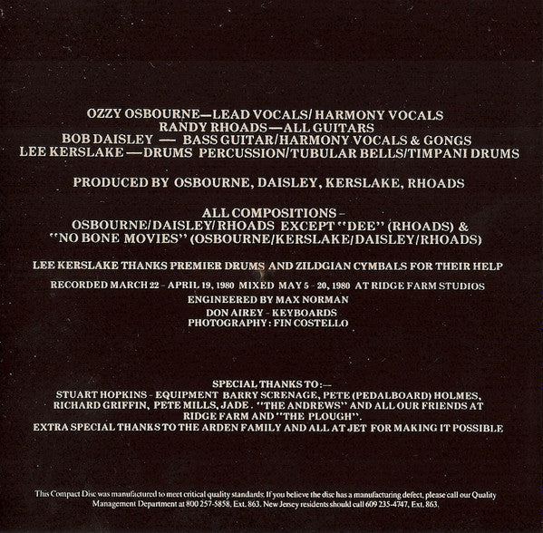 Ozzy Osbourne - Blizzard Of Ozz (CD) | Near Mint (NM or M-) Near Mint- (NM-)