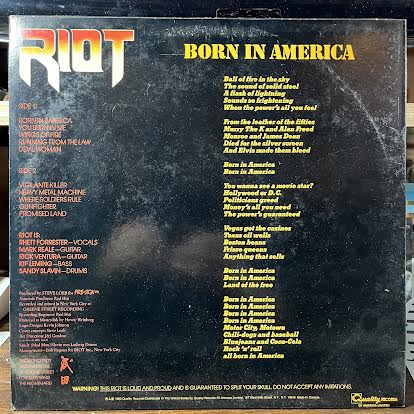Riot (4) - Born In America (VINYL) | Near Mint (NM or M-) Excellent+ (EX+)