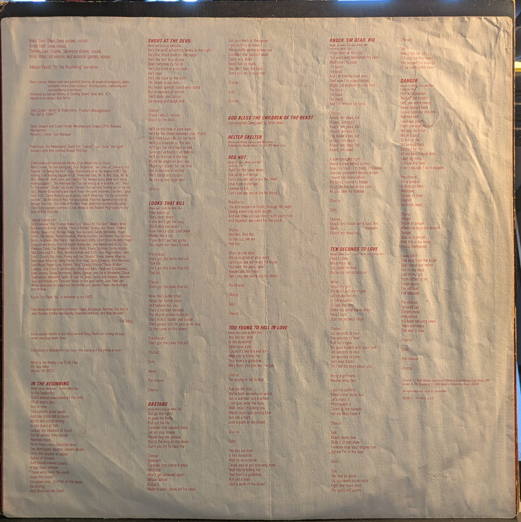Mötley Crüe - Shout At The Devil (VINYL) | Very Good Plus (VG+) Very Good (VG)