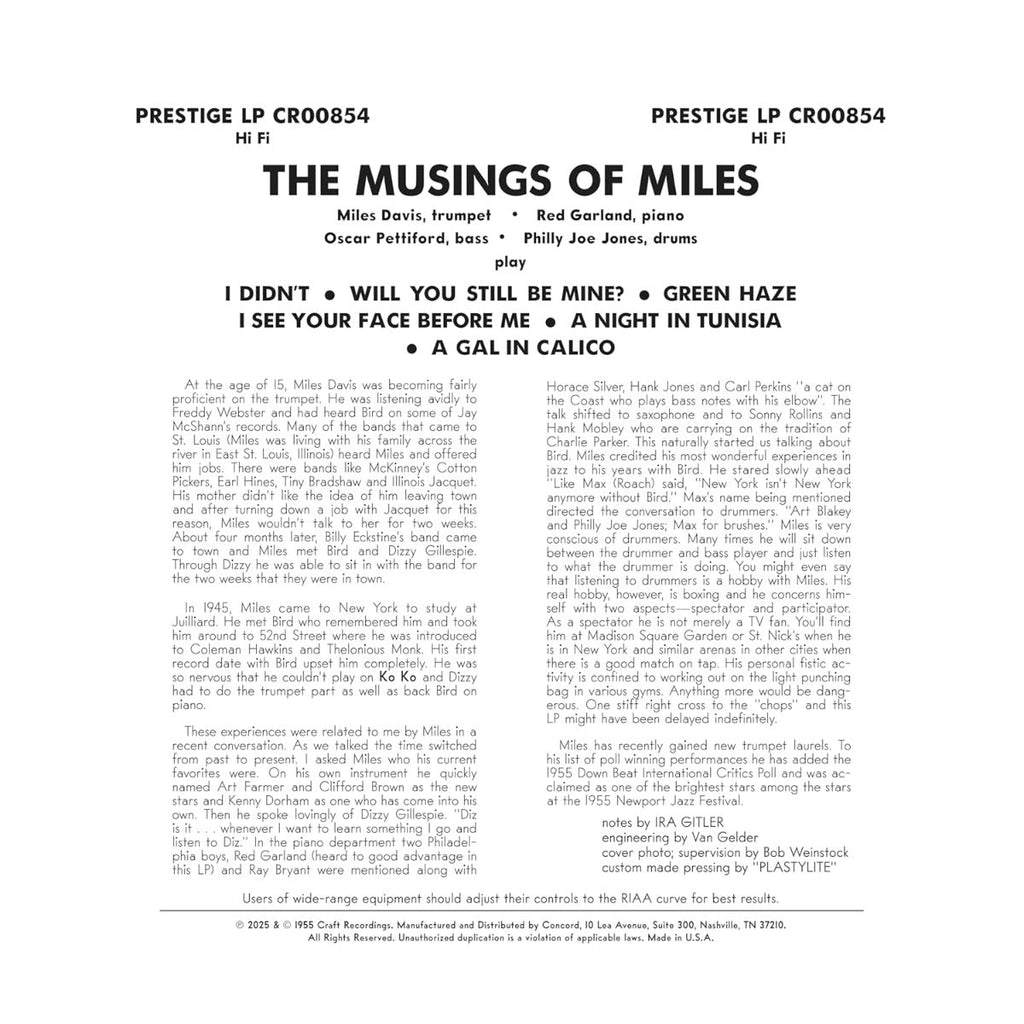 The Musings Of Miles (Original Jazz Classics Series) (180g VINYL) | Mint (M) Mint (M)