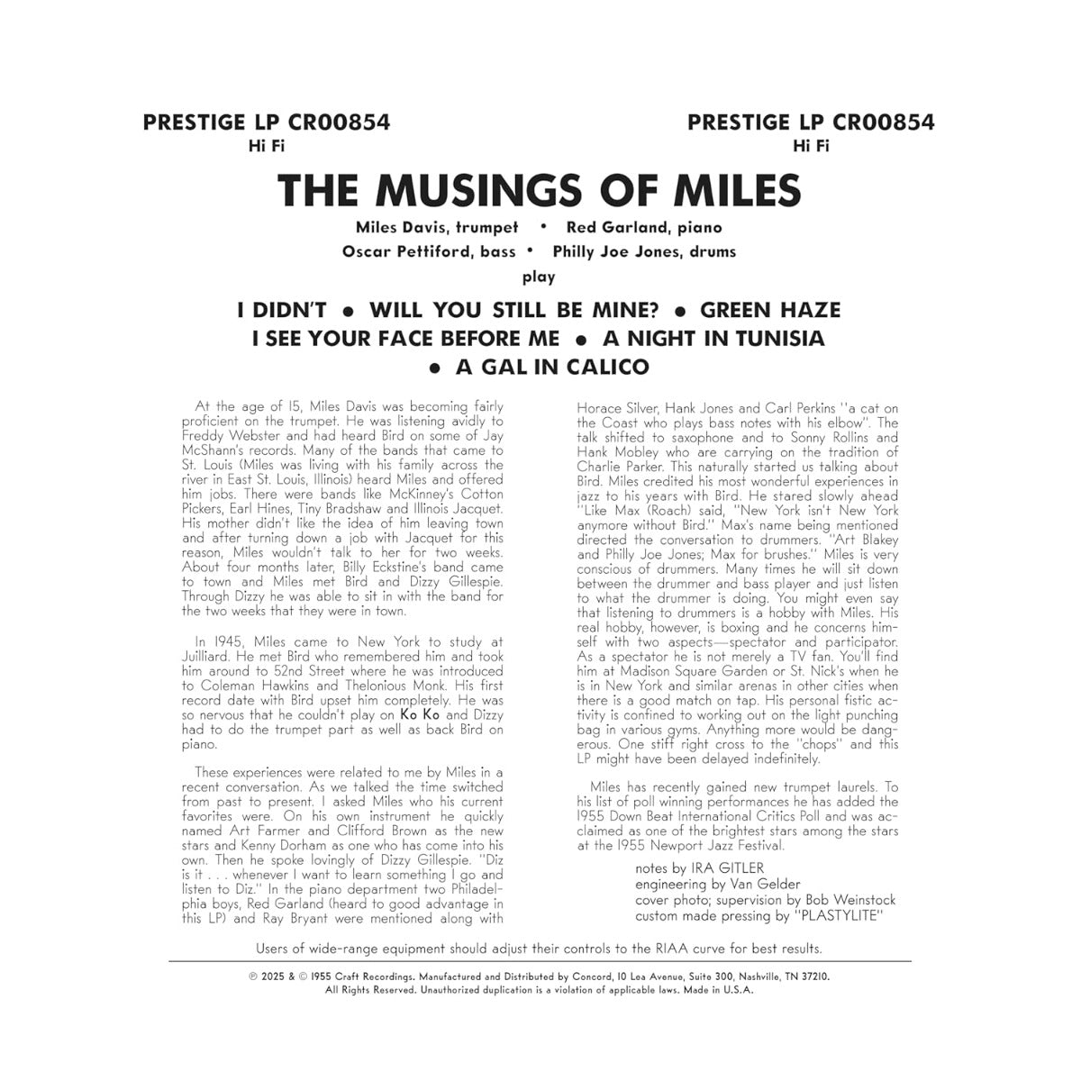 The Musings Of Miles (Original Jazz Classics Series) (180g VINYL) | Mint (M) Mint (M)