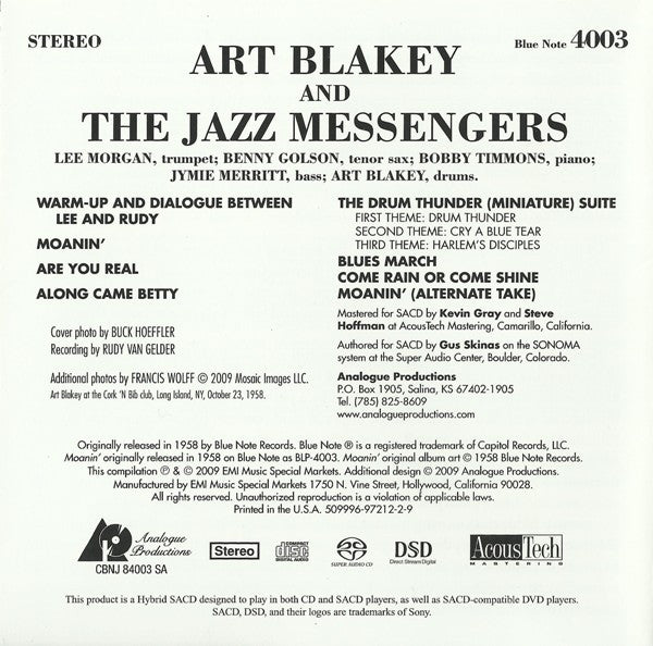Art Blakey & The Jazz Messengers - Moanin' (SACD) | Near Mint (NM or M-)