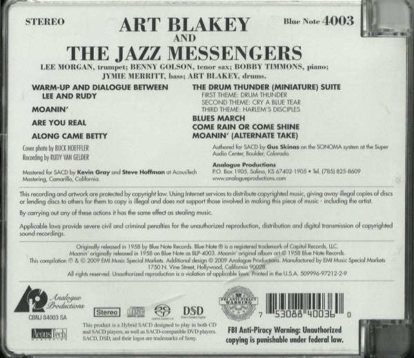 Art Blakey & The Jazz Messengers - Moanin' (SACD) | Near Mint (NM or M-)