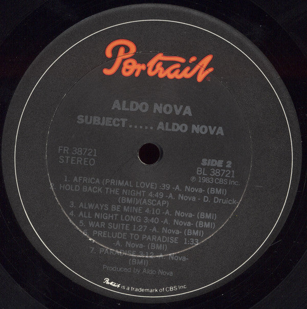 Aldo Nova - Subject.....Aldo Nova | Excellent (EX) Near Mint (NM)
