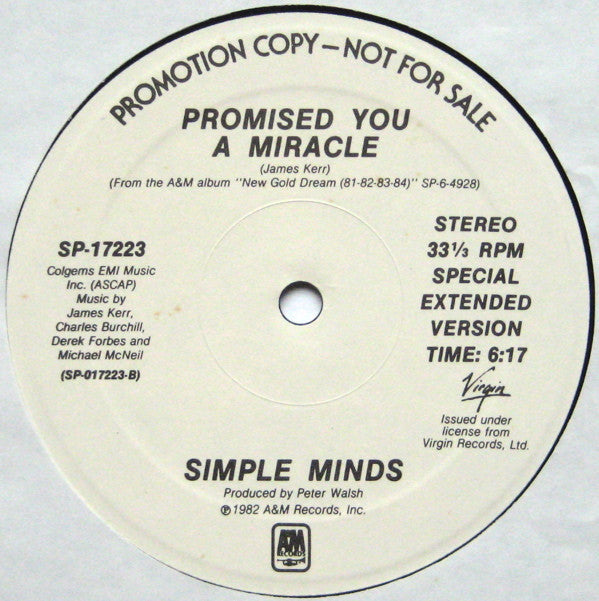 Simple Minds - Promised You A Miracle | Excellent (EX) Generic