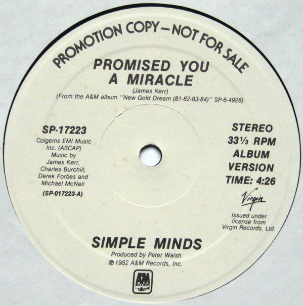 Simple Minds - Promised You A Miracle | Excellent (EX) Generic