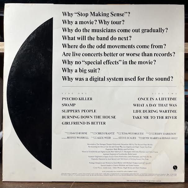 Talking Heads - Stop Making Sense (VINYL) | Near Mint (NM or M-) Excellent+ (EX+)