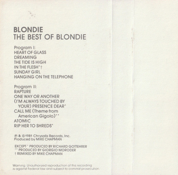 Blondie - The Best Of Blondie *CASSETTE* | Near Mint (NM) Near Mint (NM)