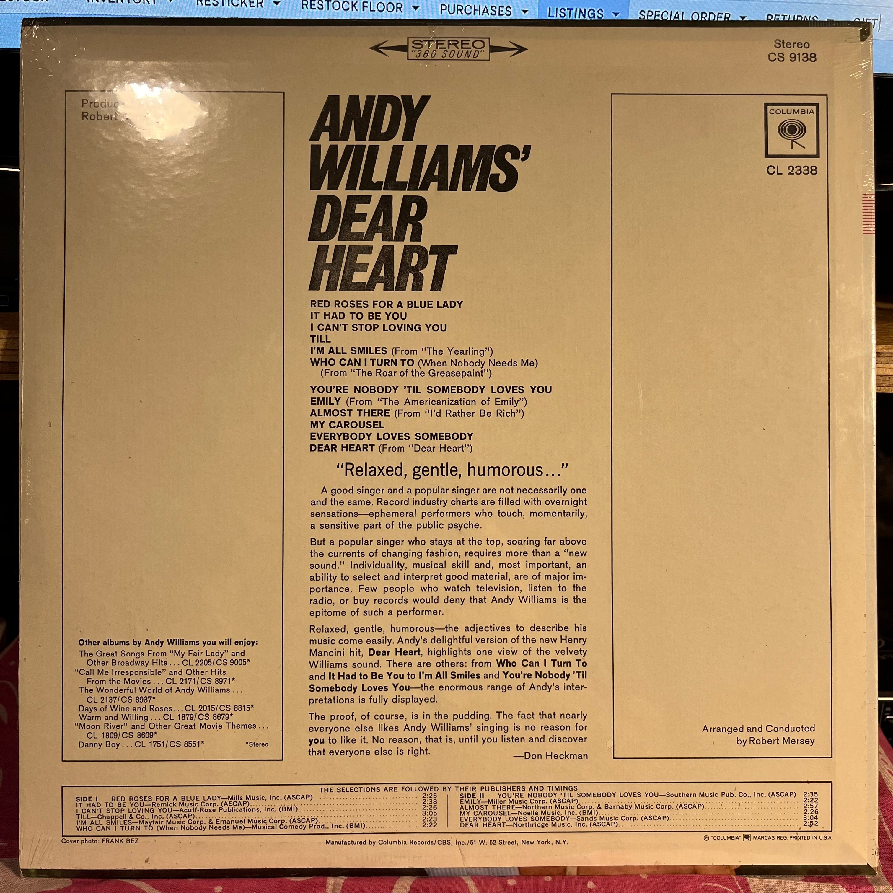 Andy Williams' Dear Heart | Mint (M) Near Mint (NM)