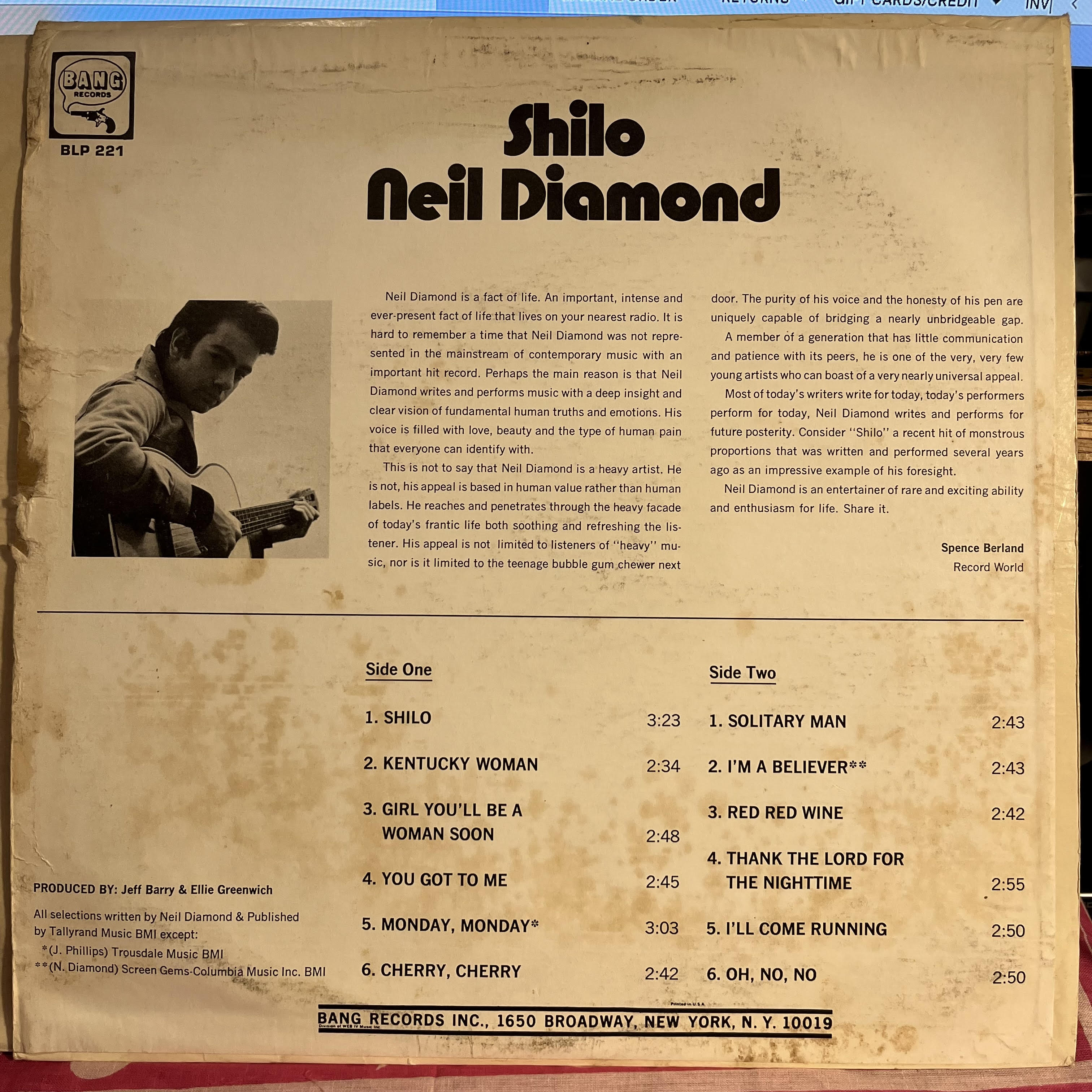 Neil Diamond - Shilo *MONARCH* | Excellent (EX) Very Good (VG)