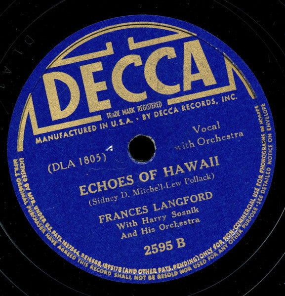 The Man With The Mandolin / Echoes Of Hawaii (78RPM 10" RECORD) | Near Mint (NM) Very Good Plus (VG+)