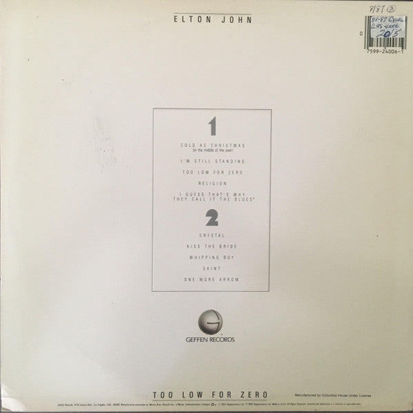 Elton John - Too Low For Zero *CLUB - P* | Near Mint (NM) Excellent (EX)